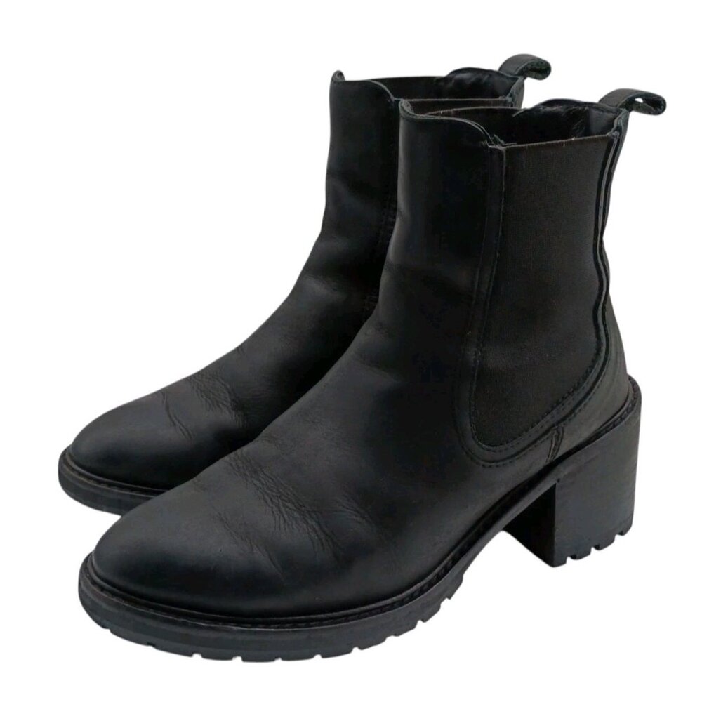 Thursday Boot Company Black Leather Chunky Heel Chelsea Booties